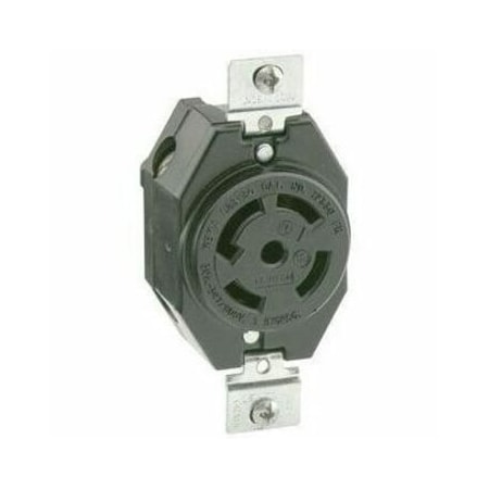 Leviton Flanged Locking Receptacle, L22-30R, 30 A, 277/480V AC, Three Phase, 4 Pole, Flush Mount, Black 2820