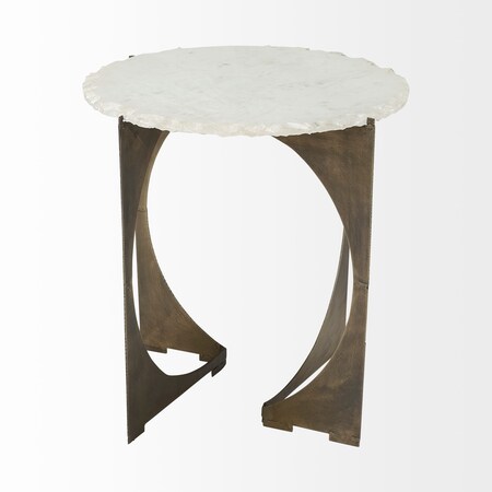 Homeroots 21" Brown And White Marble Round End Table 380660