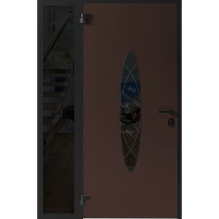 Vdomdoors Front Exterior Prehung Steel Door Ronex1277 Brown Sidelight Exterior Window Sidelite Entry Metal RONEX1277EXD-BRW-W36+14xH80-RH-I