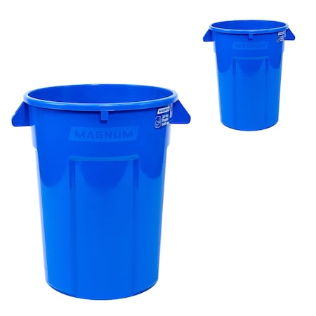 Magnum Tool 32 Gallon Trash Can, High-Vis Blue, Construction Grade, Heavy Duty Plastic, 2PK CMTC-C000-32B02