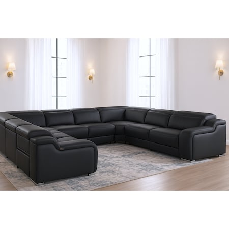 Homeroots Black Italian Leather Power Reclining U Shaped Eight Piece Corner Sectional With Console 632576