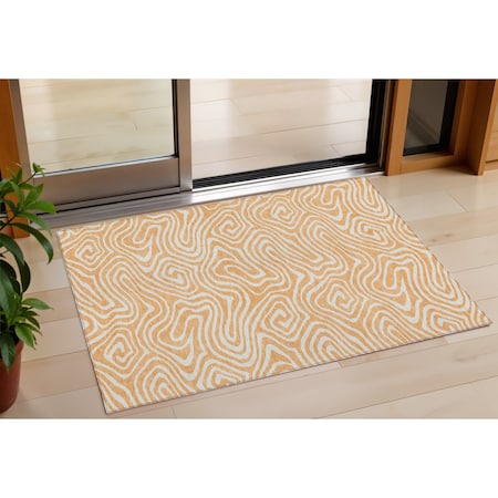 Homeroots 3' X 5' Peach And Ivory Abstract Washable Indoor Outdoor Area Rug 598992