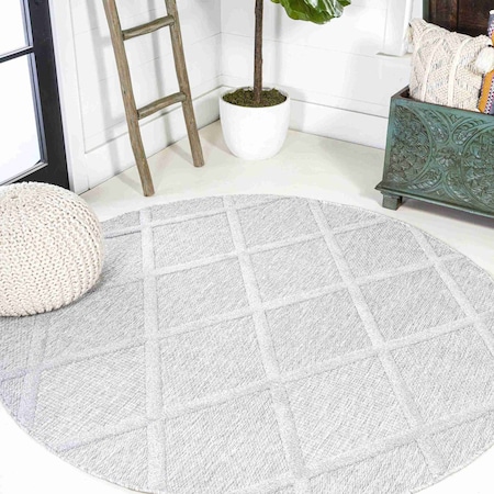 Jonathan Y Salines Diamond Trellis Light Gray 5 ft Round Indoor/Outdoor Area Rug IBZ101C-5R