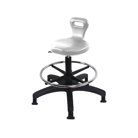 Blue Ridge Ergonomics Poly Serpent Stool - Medium Bench Height with Chrome Foot Ring & Stationary Glides in Gray Poly PSPMBSL-RG-CF-RG-GRY