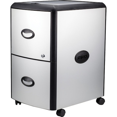 Storex Storex Industries Corporation 61351U01C Two-Drawer Mobile Filing Cabinet; Metal Siding; 19w x 15d x 23h; Silver/Black 61351U01C