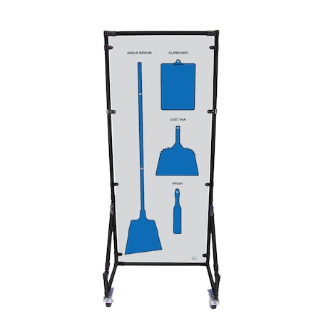 5S Supplies Housekeeping Shadow Board Broom Station V13, Gray / Blue, Broom + Stand, No Text HSB-V13-GRAY/BLUE-BO-STAND-NO TEXT