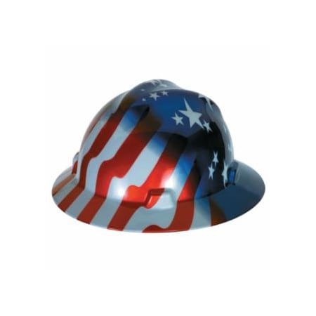 Msa Safety Freedom Series, V-Gard Helmet, Fas-Trac III 4 Point Ratchet, Hat, American Stars and Stripes 454-10071157