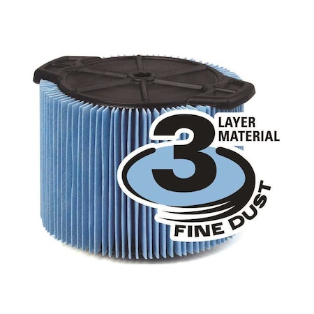 Ridgid 3-Layer Fine Dust Pleated Paper Filter for 3 to 4.5 Gal. Wet/Dry Shop Vacuums Blue VF3500