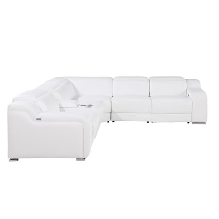 Homeroots White Italian Leather Power Reclining L Shaped Six Piece Corner Sectional With Console 544994