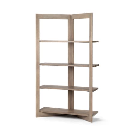 Homeroots 72" Brown Solid Wood and Wood Four Tier Bookcase 380596