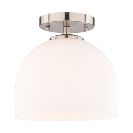 Vaxcel Shelby 9.25-in Satin Nickel Dome Semi-Flush Ceiling Light with Frosted Opal Glass C0353