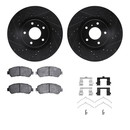 Dynamic Friction Co DFC Rotors-Drilled & Slotted-Black w/ 5000 Advanced Brake Pads Incl Hdw 8512-67060