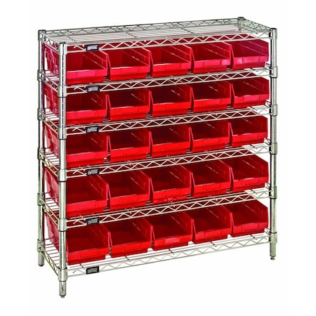 Quantum Storage Systems WIRE SHELVING UNIT W / RED BINS WR6-36-1236-102RD