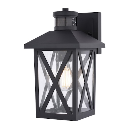 Vaxcel Rockford Outdoor Black Motion Dusk to Dawn Wall Sconce with Clear Seeded Glass Shade T0843