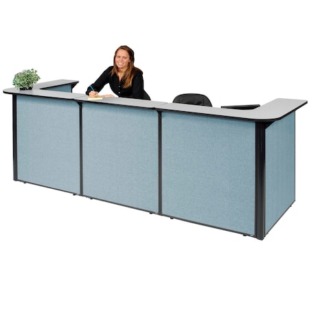 Global Industrial Interion U-Shaped Reception Station, 124"W x 44"D x 44"H, Gray counter, Blue Panel 249010GB
