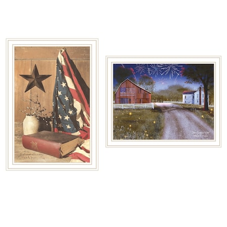 Set Of Two Star Spangled Night God And Country White Framed Wall Art, 2PK