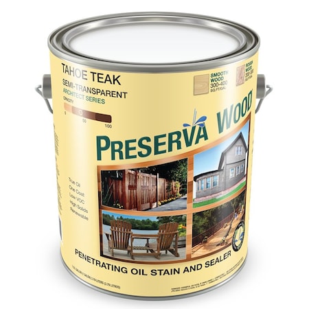 Preserva Products Ltd 1 Gal 10102 Tahoe Teak Preserva Wood Semi-Transparent Preserve and Protect Stain and Sealer, Low 20111