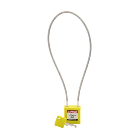 Brady Velocity 16in Compact Cable Lockout Padlocks Nylon 8in Shackle Clearance KD Yellow CPPL-YLW-400CB-KD