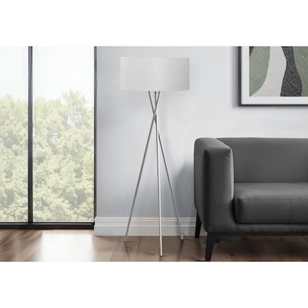 Monarch Specialties Lighting, 62''h, Floor Lamp, Nickel Metal, Grey Shade, Contemporary I 9757