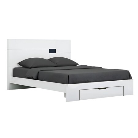 Homeroots White Wood CA King Platform Bed Frame With Storage Drawer 343912