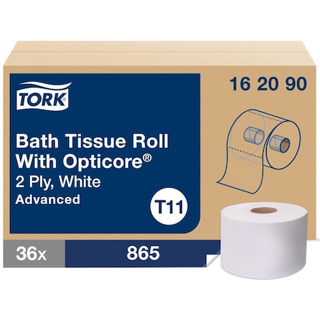Tork Tork OptiCore Mid-size Toilet Paper Roll White T11, Advanced, 2-ply, 36 x 865 sheets, 162090, PK36 162090