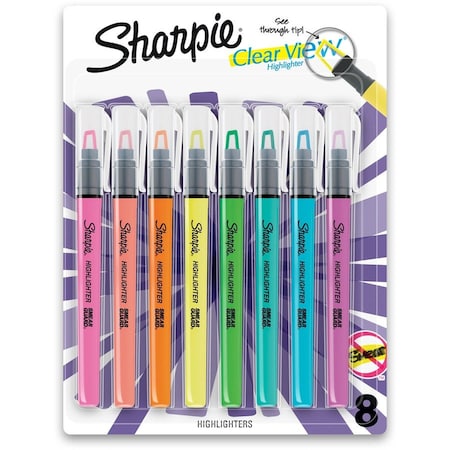 Sharpie Clear View Highlighter - Fine Chisel Marker Point - Yellow, Pink, Orange, Coral, Blue, Purple, 8PK 2128218