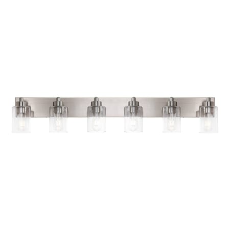 Jonathan Y Irving 40" 6-Light Seeded Glass/Iron Modern Contemporary LED Vanity Light, Nickel JYL7621A