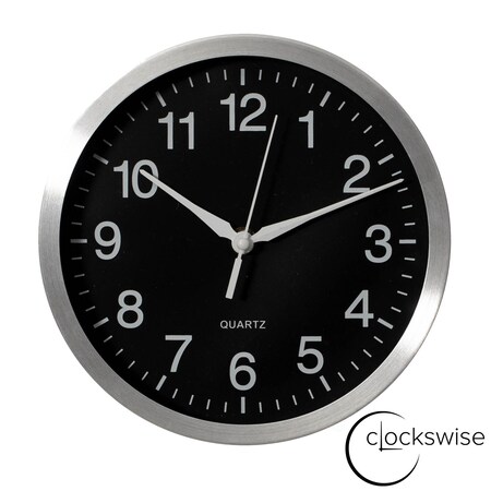 Clockswise 8-in Round Quartz Wall Clock Non-Ticking Battery Operated with Silent Sweep Movement,  QI004745.BK.8