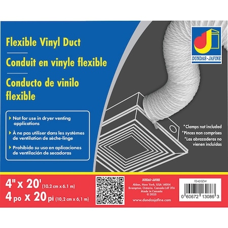 Dundas Jafine 4'' Dia x 20 Ft. L White Vinyl Flexible Ducting FD420ZW