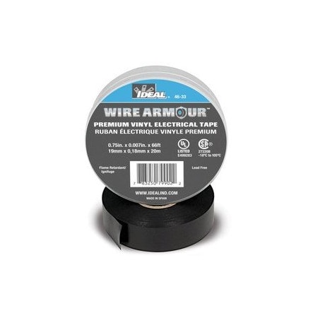 Ideal 3/4in x 66ft, 7 Mil, 600 V, Black, Vinyl, Premium Professional, Electrical Tape 10 per Case 46-33