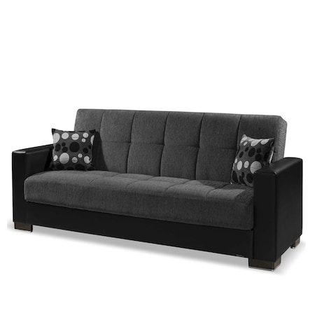 Homeroots 87" Dark Gray And Black Chenille Sleeper Sofa And Toss Pillows With Brown Legs 607091