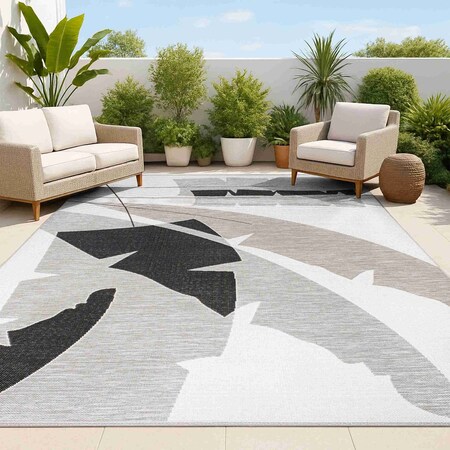 Jonathan Y Shelby Coastal Vintage Abstract Palm Leaf Gray/Cream 8 ft. x 10 ft. Indoor/Outdoor Area Rug TSN403C-8