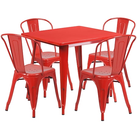 Flash Furniture Square 31.5" W, 31.5" L, 29.5" H, Metal, Red ET-CT002-4-30-RED-GG
