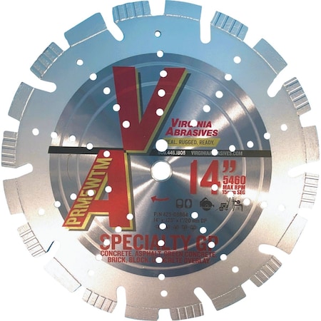 Virginia Abrasives 14'' Alternating Turbo & Wedge Segments Dry/Wet Premium Diamond Blade 425-08864