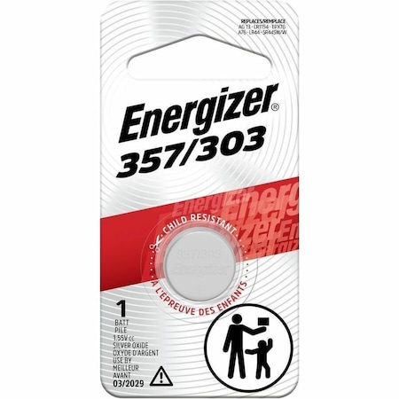 Energizer Button Cell Battery, 357, 1.55 Volt, Zero Mercury 357BPZ