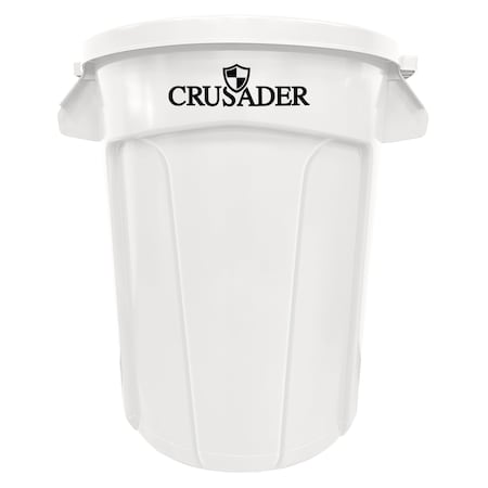 Crusader Round Heavy-duty Utility Container, 32 Gal, 22in Dia. x 27-3/10in H, PE, White, NSF CTC-32WT