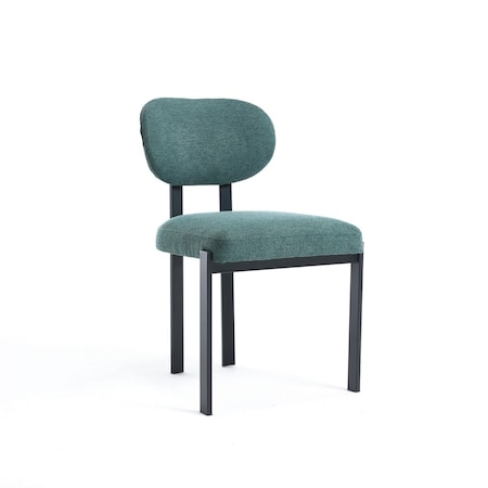Homeroots Set of Two Green and Black Chenille And Metal Partially Open Back Dining Side Chairs, 2PK 694689