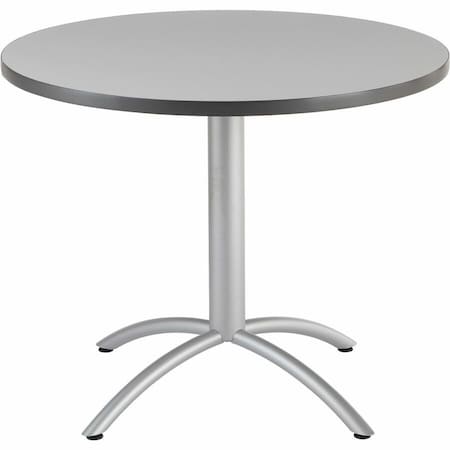 Iceberg CafeWorks Cafe/Breakroom Table, Gray Laminated Melamine Top, Silver Steel Frame, 36 in Dia x 30 in H 65621
