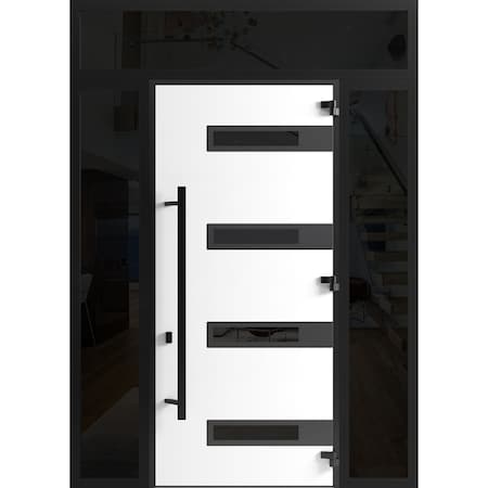 Vdomdoors Front Exterior Prehung Steel Door Ronex0131 Grey 96 2 Sidelight and Transom Window Sidelite Entry RONEX0131EXD-GRE-W16+36+16xH96+16-LH-I