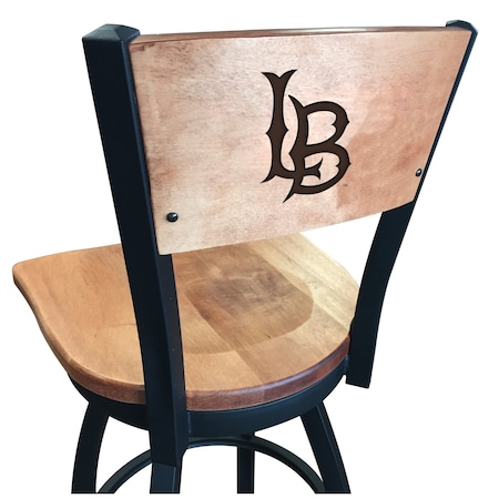 Holland Bar Stool Co 36" Blk Wrnkl Long Beach State Univ Swivel Bar Stool, Engraved Back L03836BWMedMplALBStUnMedMpl