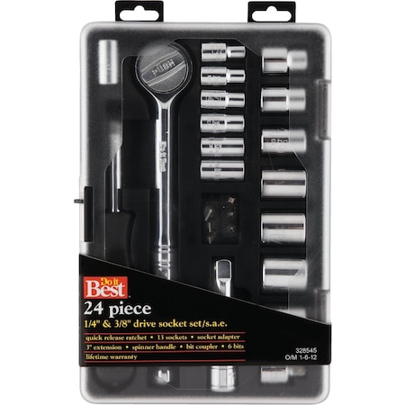 Do It Best Standard 1/4'' and 3/8'' Drive 6-Point Shallow Ratchet & Socket Set, 24-Piece 328545