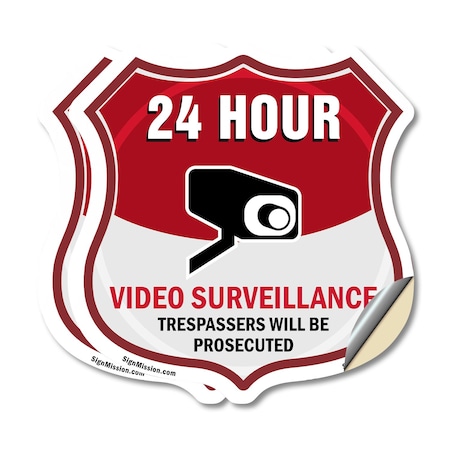 Signmission 24 Hour Surveillance Shield Sign Video S, 12 inch X 12 inch, Vinyl Decal, 2PK SHI-D-2PACK-12-348