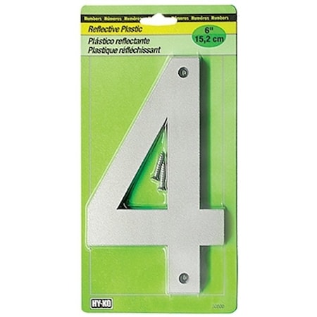 Hy-Ko 30800 Series Reflective Sign, Character 4, 6 in H Character, BlackSilver Character, Plastic 30804
