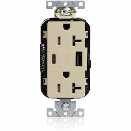 Leviton Duplex Outlet, USB A/C, Ivory, 20A, 125V M58AC-I