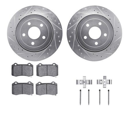 Dynamic Friction Co DFC Brake Rotor - Drilled & Slotted - Silver- Heavy Duty Brake Pad includes Hardware 7412-42004