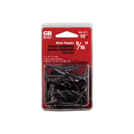 Gb Cable Staple, 9/16 in W Crown, 1-1/4 in L Leg, Metal, Graphite, 50PK MS-1577