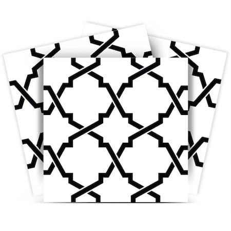 Homeroots 6" X 6" Black and White Quatrefoil Peel and Stick Tiles 399922