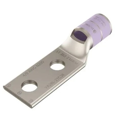 Burndy Two-Hole Compression Lug, 4/0 AWG Max, 1/2 in Stud, Standard Barrel, Copper, Purple YA282LN