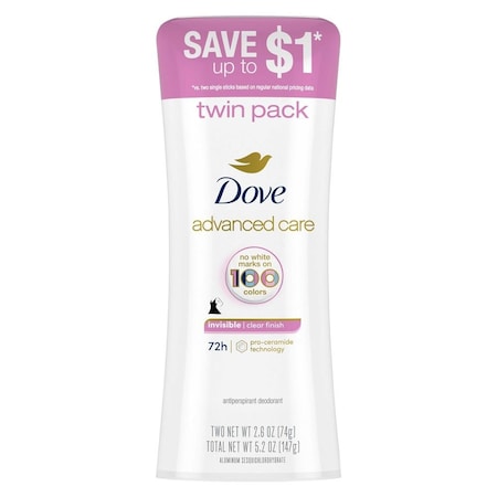 Dove Advanced Care Clear Finish Antiperspirant Deodorant Stick, Twin Pack, 5.2 Ounce, 6PK 64361394