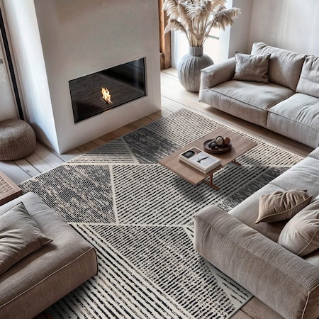 World Rug Gallery Contemporary Distressed Geometric Area Rug 7 ft 10 in x 10 ft Cream WR93CREAM8X10